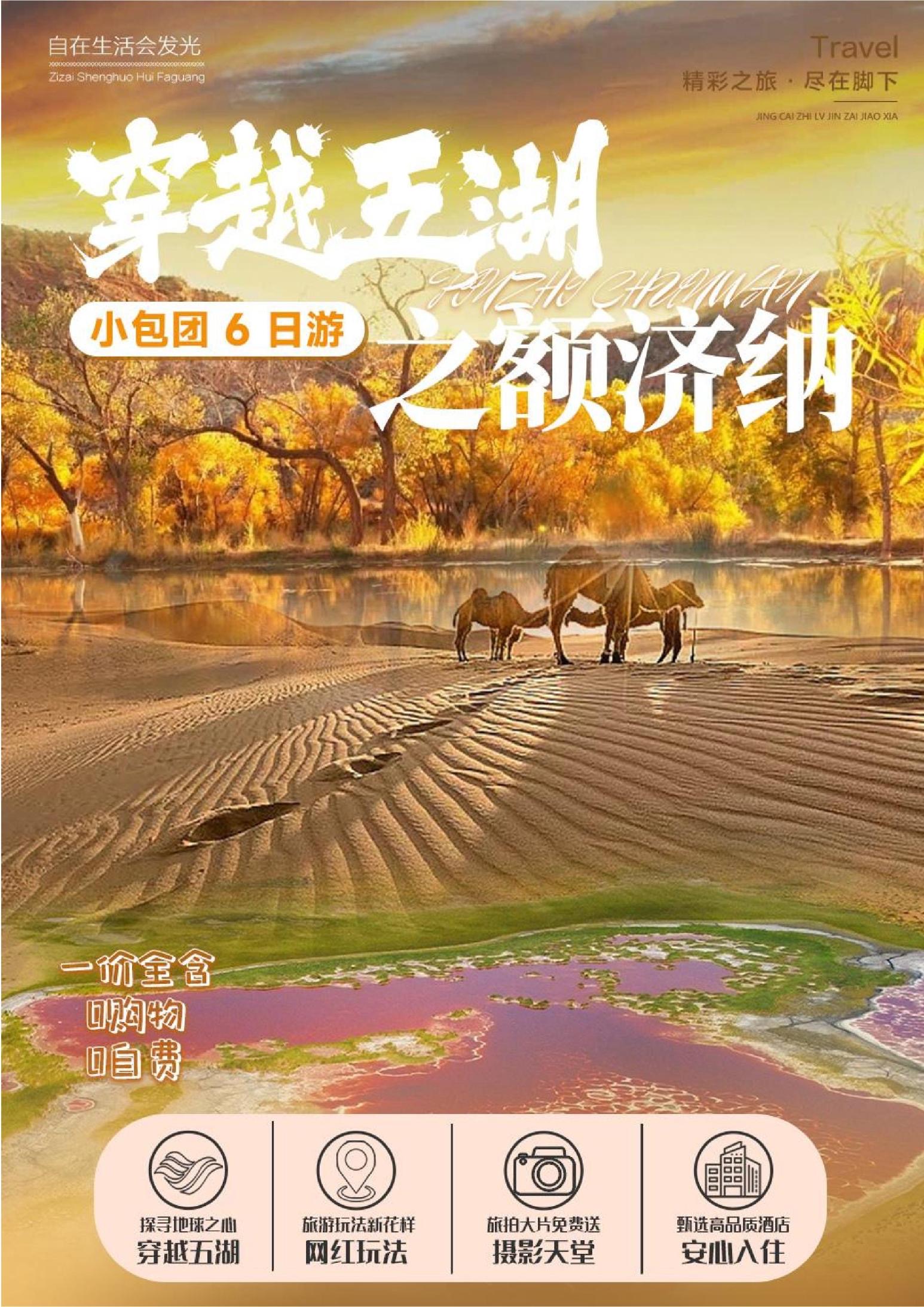 呼和浩特起止出发去到额济纳胡杨林旅游：穿越五湖胡杨双汽6日游